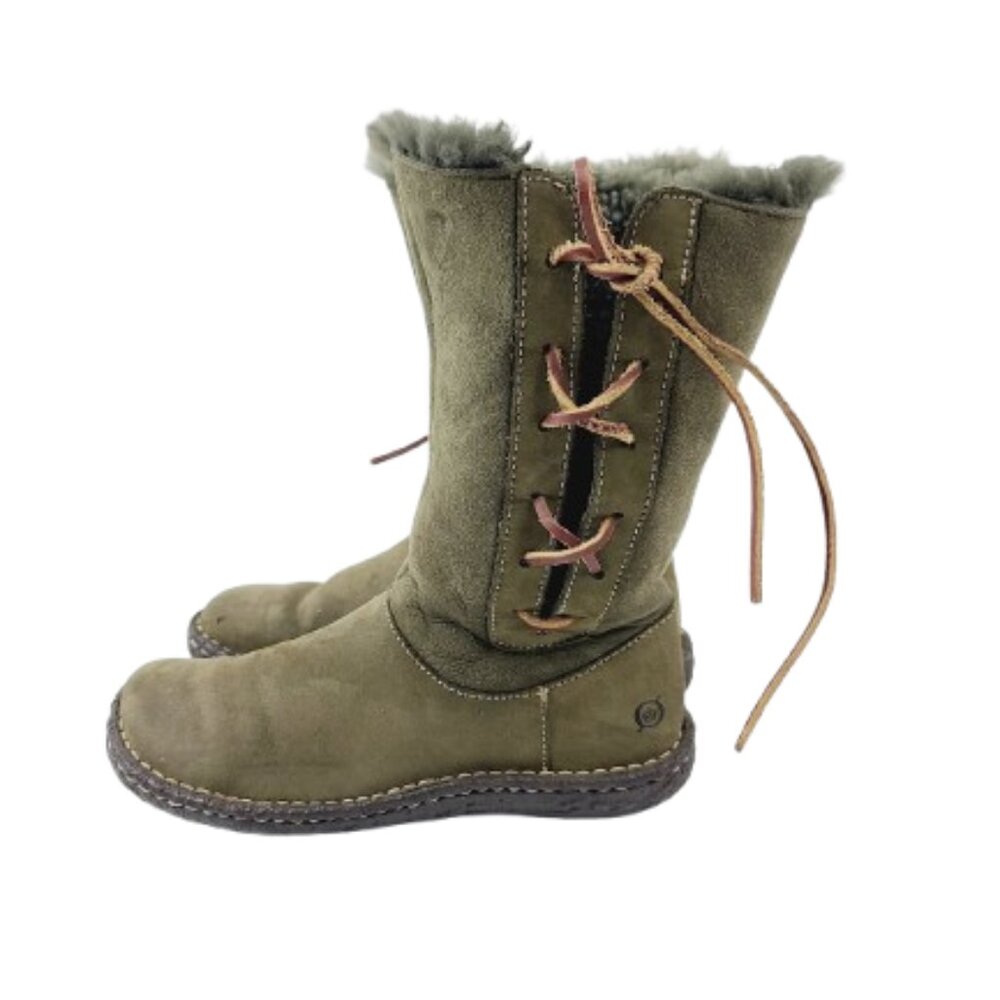 Born Women's Green Yuma Leather Shearling Fur Lined Winter Boots Size‎ US 6